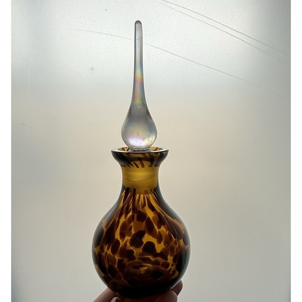 Vintage Tortoiseshell Art Glass Perfume Bottle Decanter‎ 6" Ground Stopper